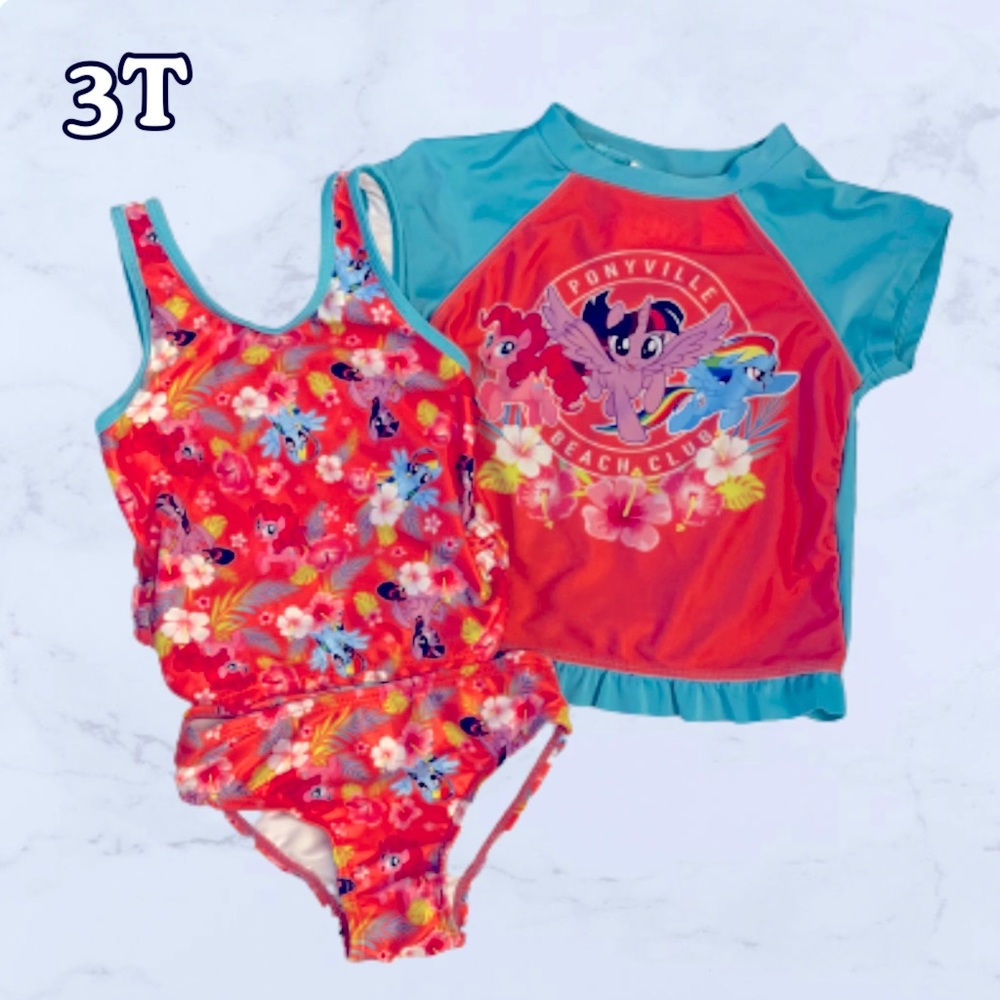 My Little Pony Short Sleeve Rashguard Swimsuit Set, 3T